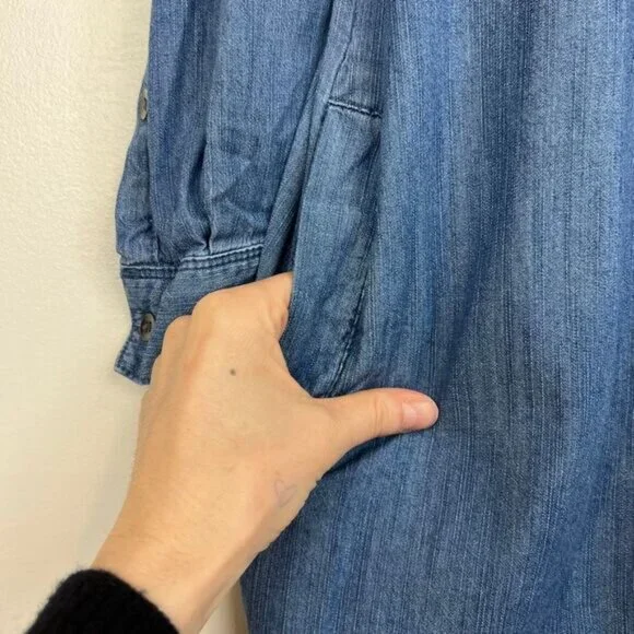 Motherhood Maternity Small Blue Denim Button Down Knee Length Dress Pregnancy - Picture 9 of 15